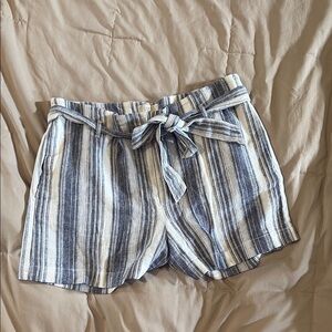 LOFT Blue and White Striped linen Women Shorts